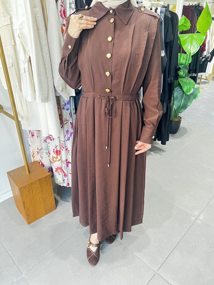 VELOURA ELBİSE KAHVERENGİ