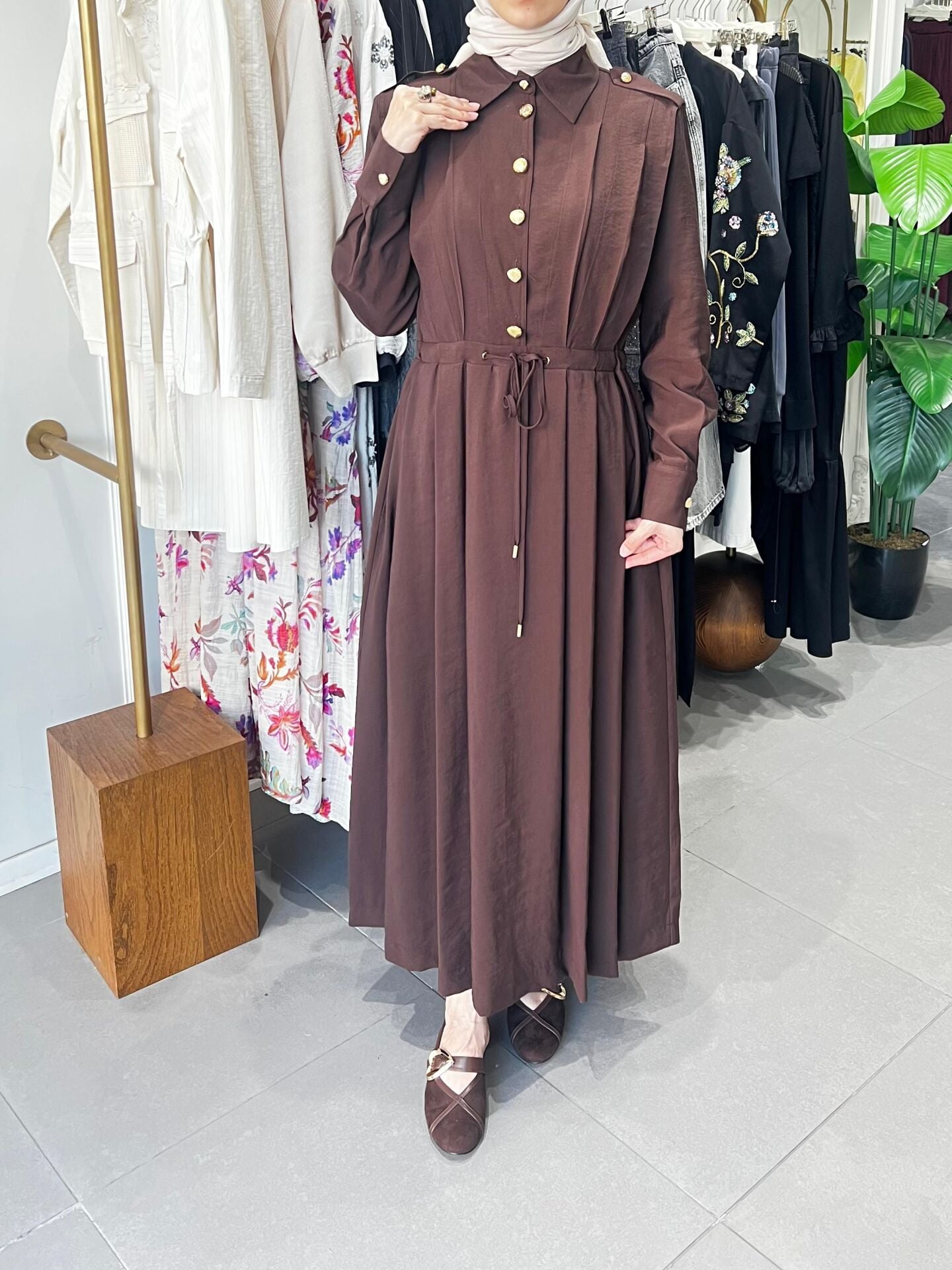 VELOURA ELBİSE KAHVERENGİ