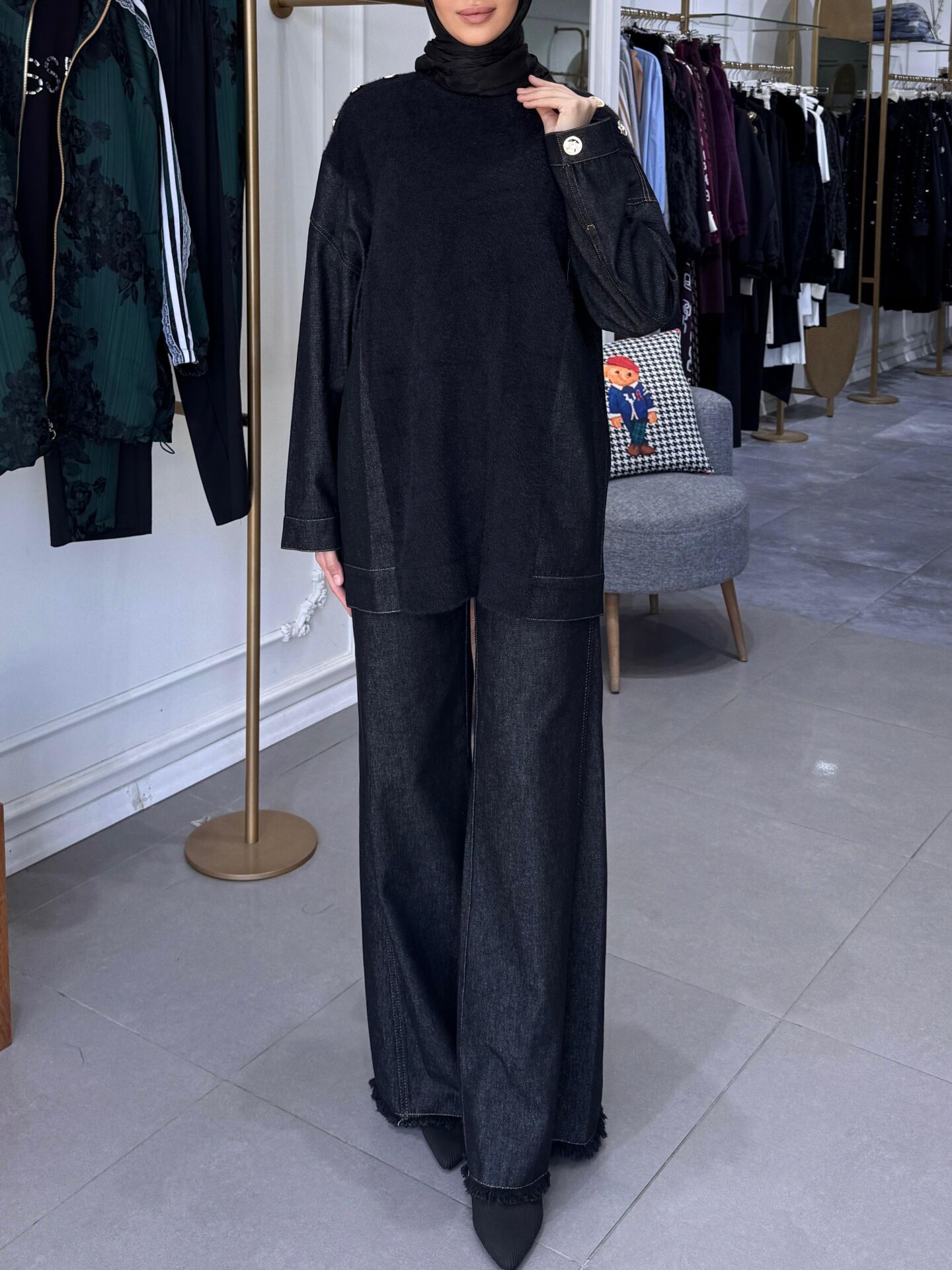 KOT GARNİ ANGORA TUNİK SİYAH