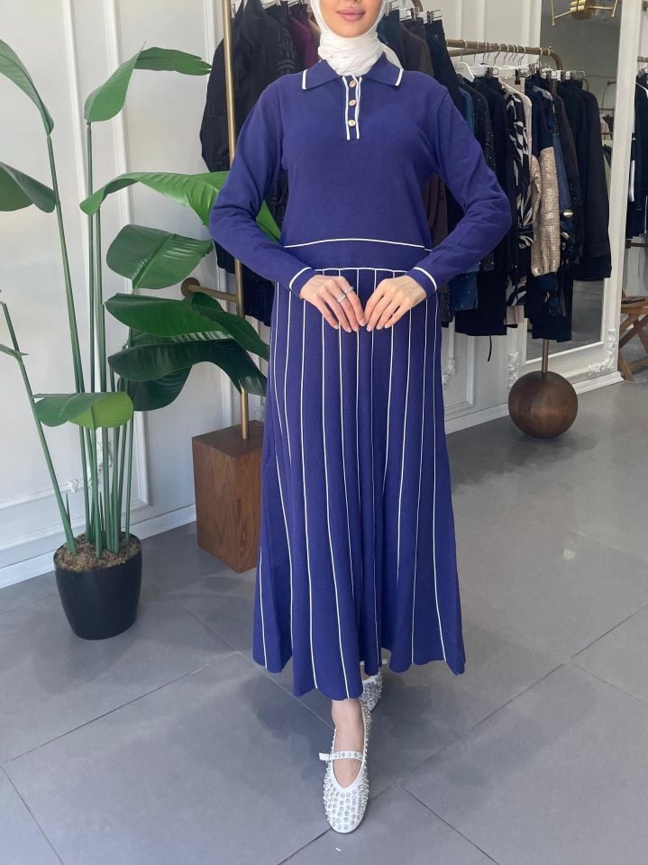 ELEGANTE TRİKO ELBİSE LACİVERT