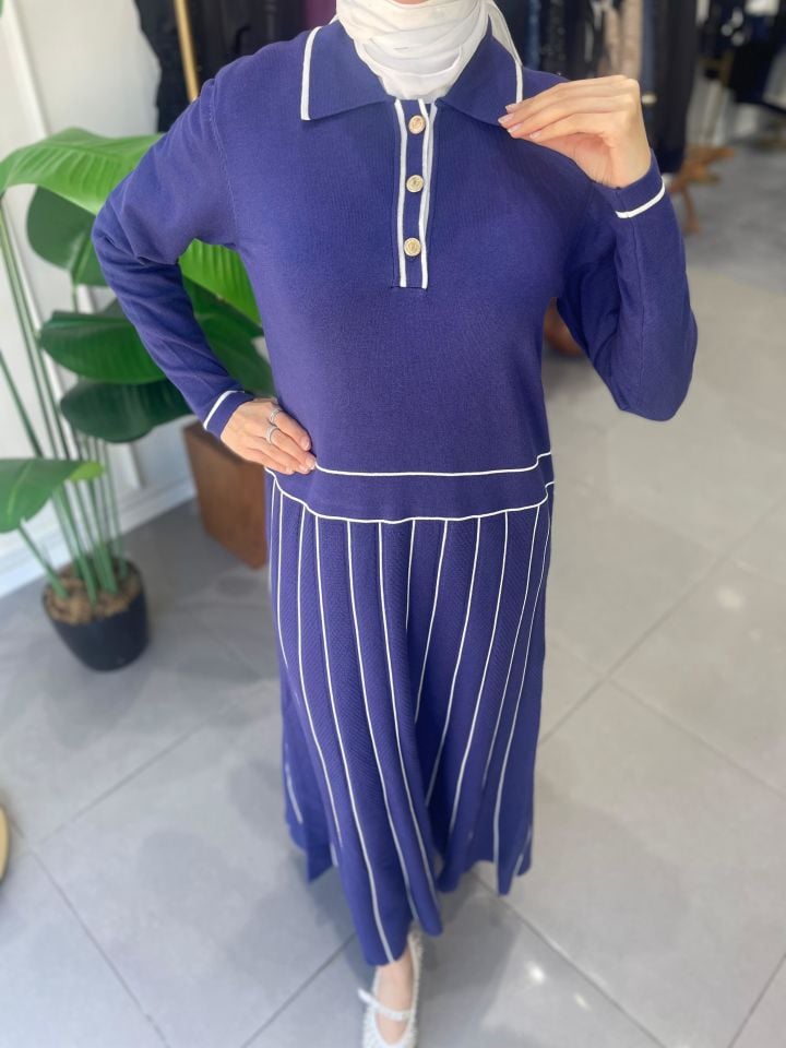 ELEGANTE TRİKO ELBİSE LACİVERT