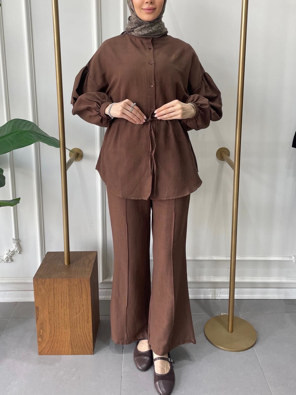 BALON KOL ÇİMA DİKİŞLİ TAKIM KAHVERENGİ