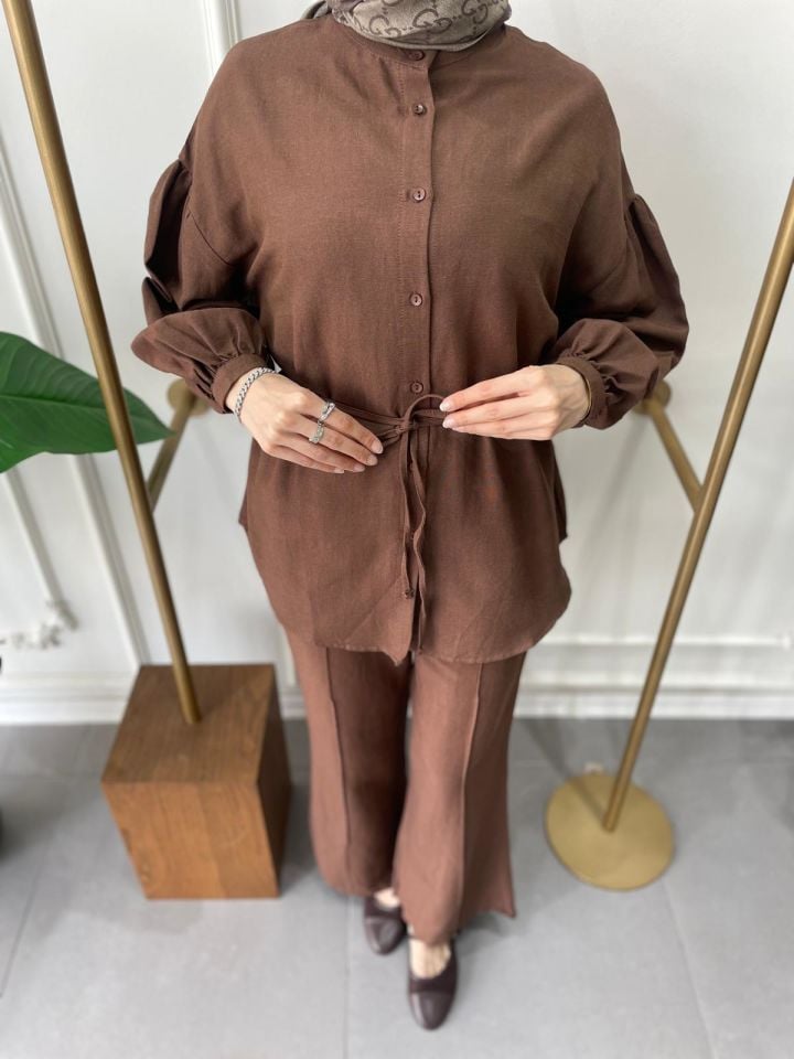 BALON KOL ÇİMA DİKİŞLİ TAKIM KAHVERENGİ