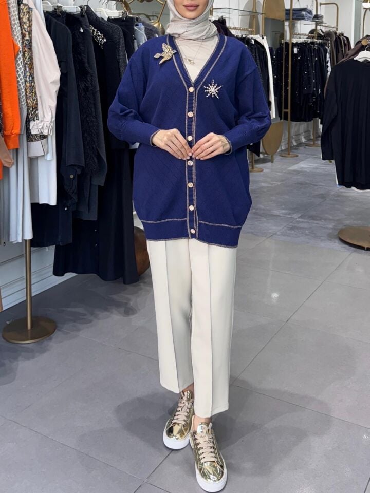 BAKLAVA DESEN KUŞ DETAY HIRKA  LACİVERT