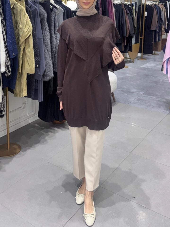 V YAKA MERSERİZE KAZAK KAHVERENGİ