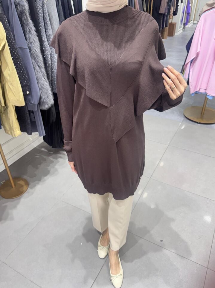 V YAKA MERSERİZE KAZAK KAHVERENGİ