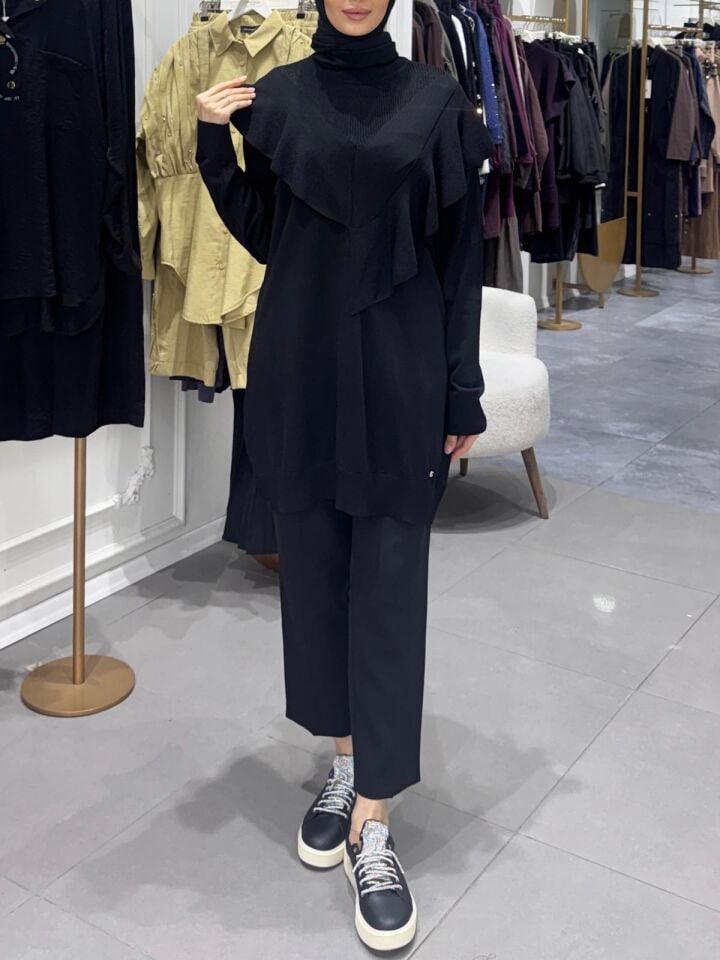 V YAKA MERSERİZE KAZAK SİYAH