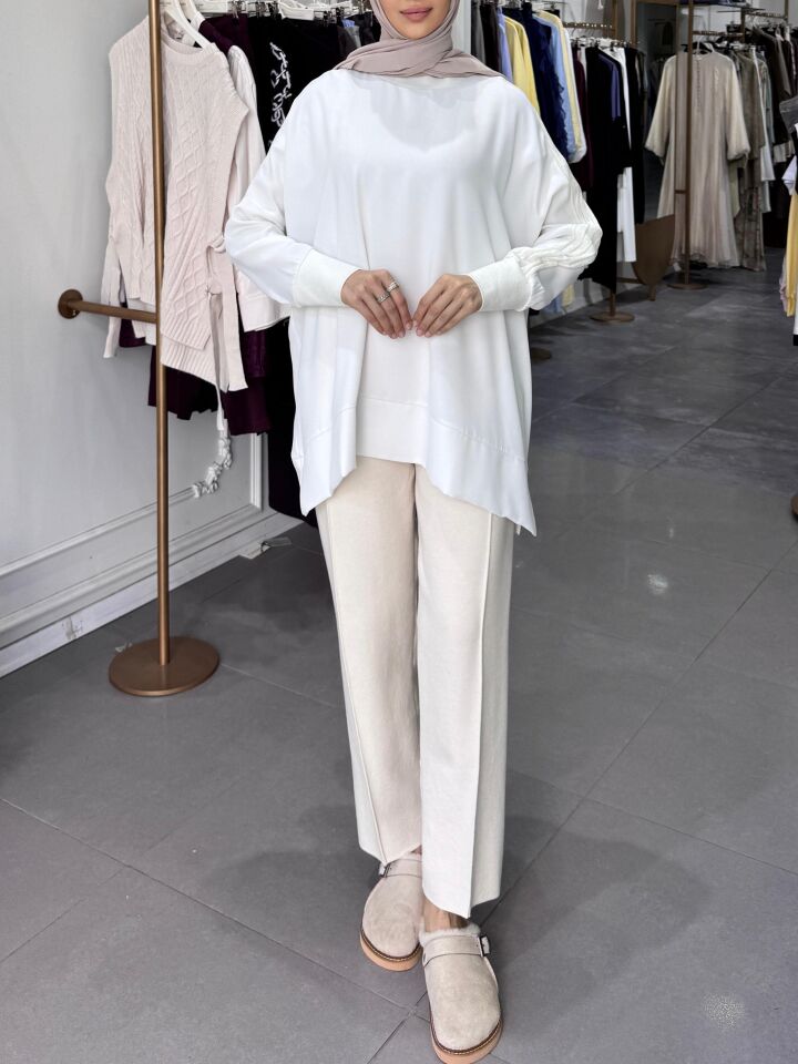 KOL ÜSTÜ VOLÜM DETAY BLUZ EKRU