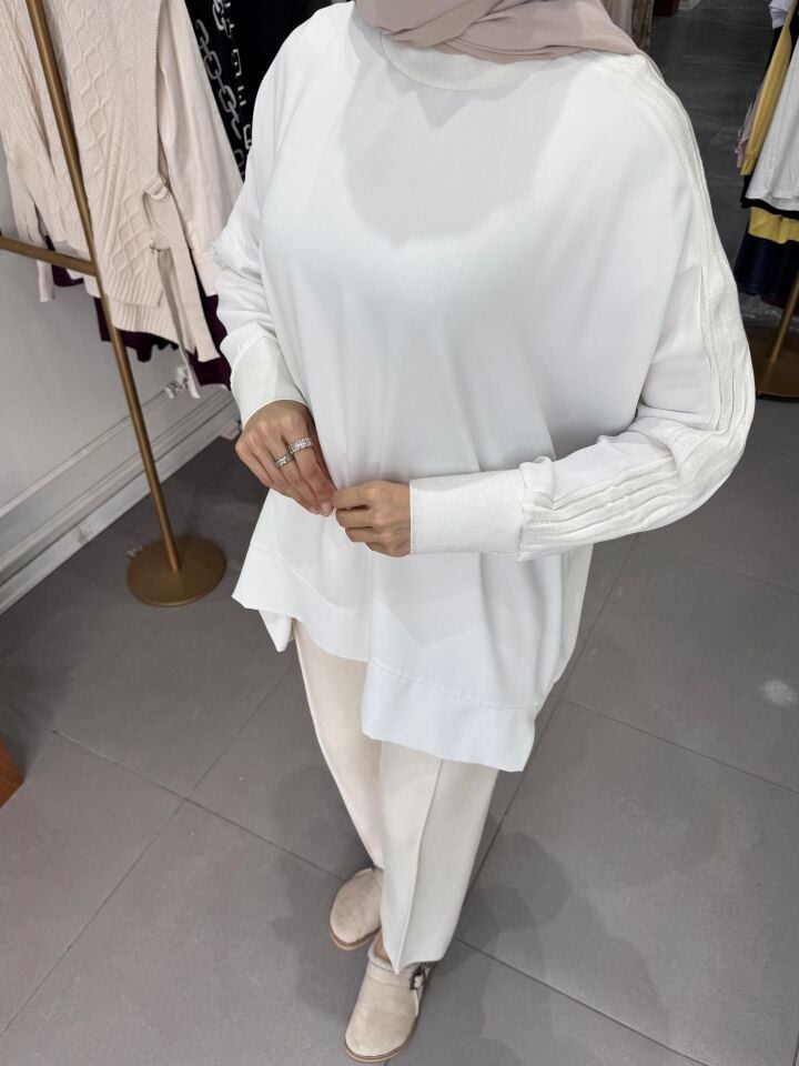 KOL ÜSTÜ VOLÜM DETAY BLUZ EKRU