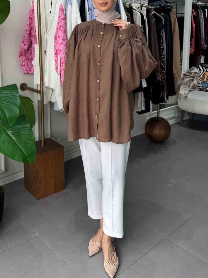 ROBALI BALON KOL GÖMLEK AÇIK KAHVE