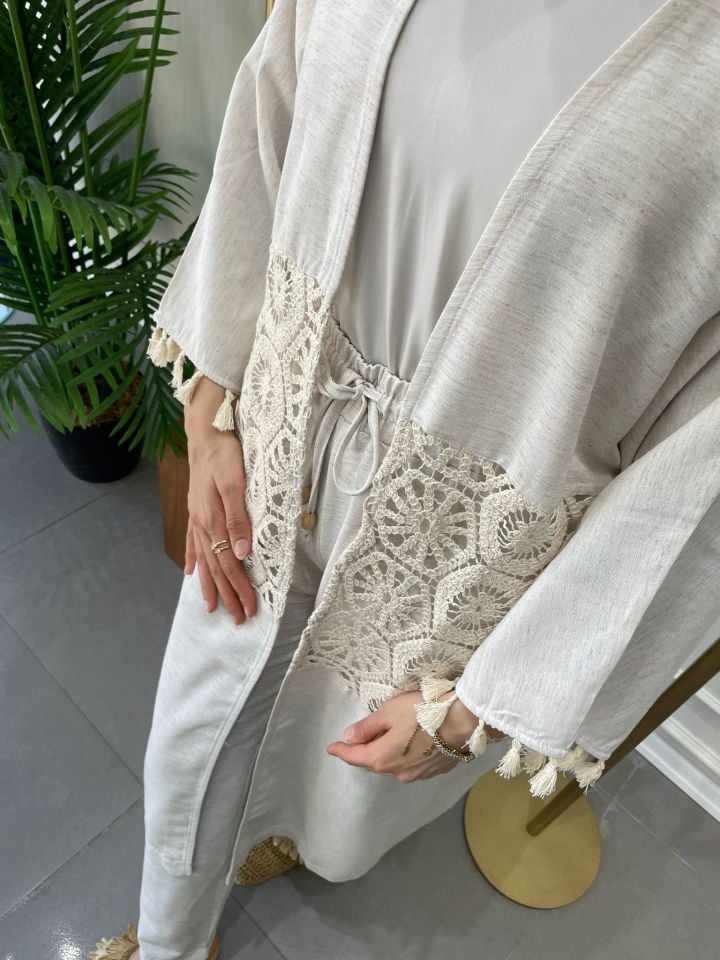 İKİLİ KETEN KİMONO TAKIM