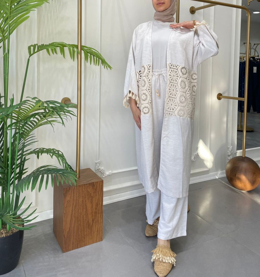 İKİLİ KETEN KİMONO TAKIM