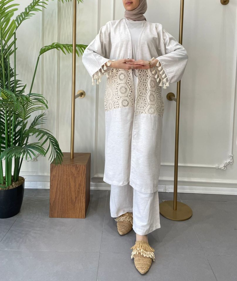 İKİLİ KETEN KİMONO TAKIM