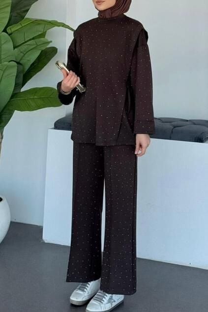 MİNİK TAŞLI TAKIM KAHVERENGİ