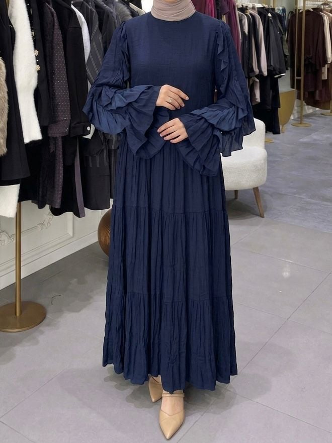 KOLLARI FIRFIR DETAYLI KAT KAT CUPRA ELBİSE