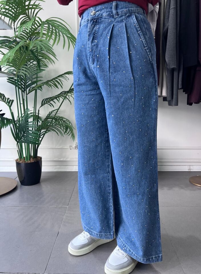 TAŞLI DENİM PANTOLON MAVİ