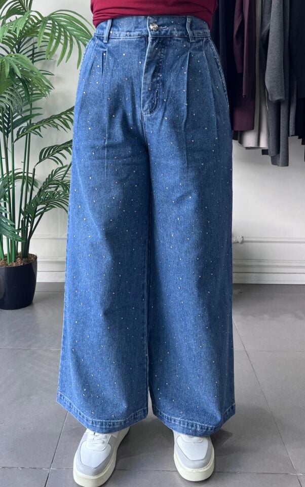 TAŞLI DENİM PANTOLON MAVİ