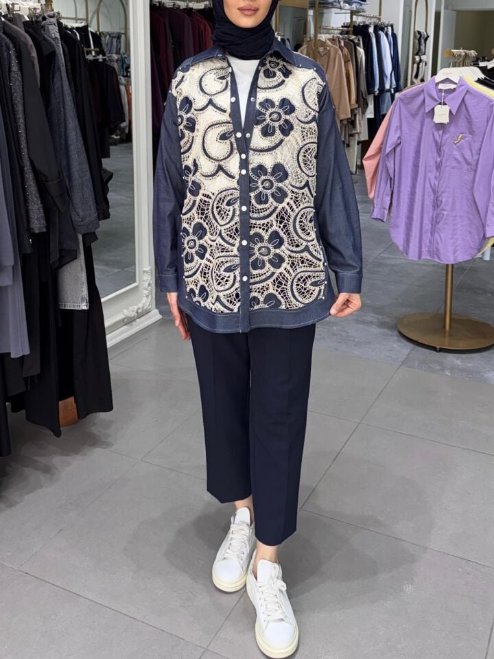 ÇITÇITLI DENİM DANTEL GÖMLEK