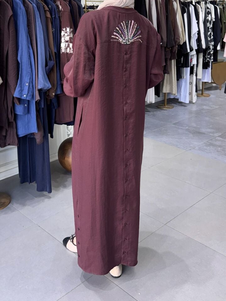 NAKIŞLI GÖMLEK ELBİSE BORDO