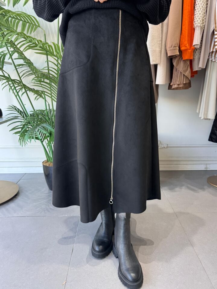 SÜET FERMUAR DETAY ETEK SİYAH