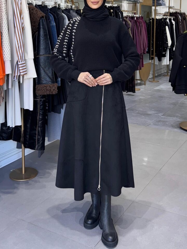 SÜET FERMUAR DETAY ETEK SİYAH