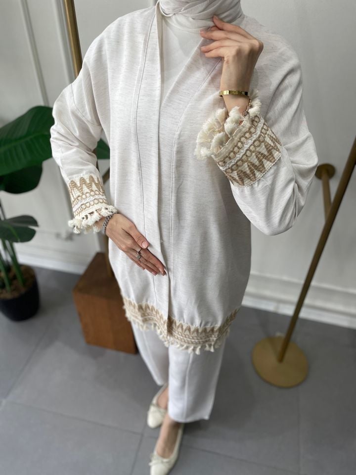 PÜSKÜL ŞERİT DETAYLI KİMONO