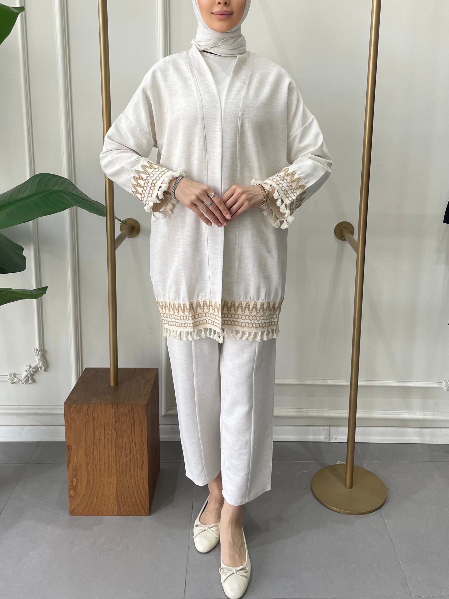 PÜSKÜL ŞERİT DETAYLI KİMONO