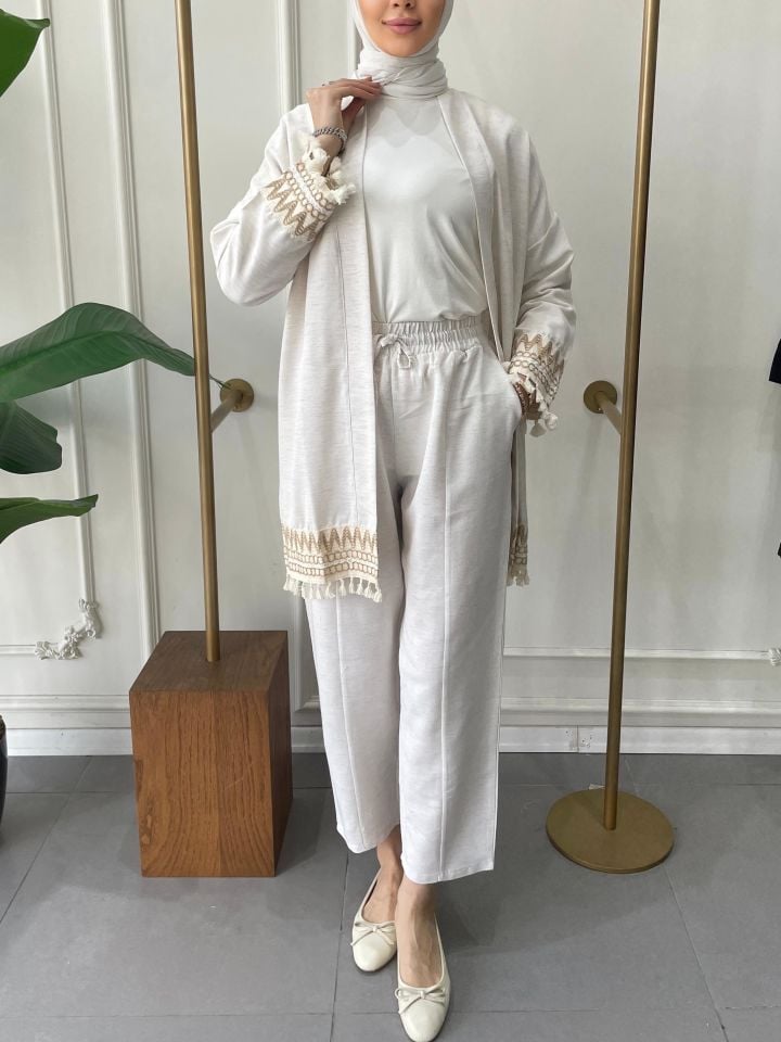 PÜSKÜL ŞERİT DETAYLI KİMONO