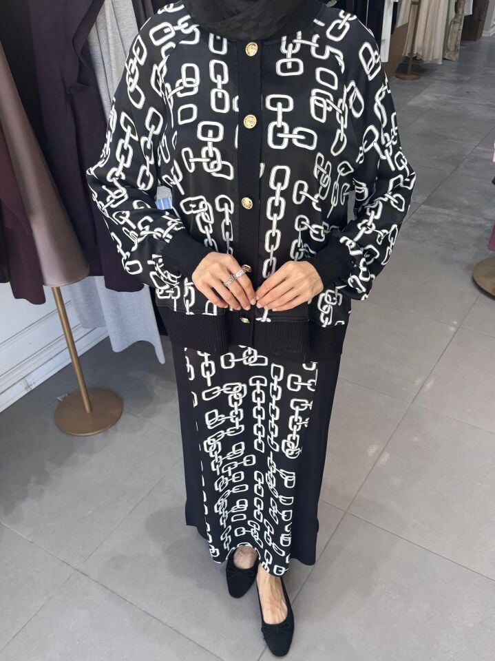 ZİNCİR DETAY ETEKLİ TAKIM SİYAH