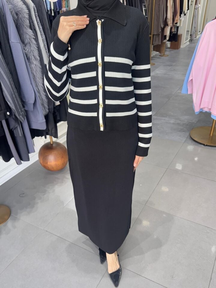 BELLE NOİR MİDİ HIRKA SİYAH/BEYAZ