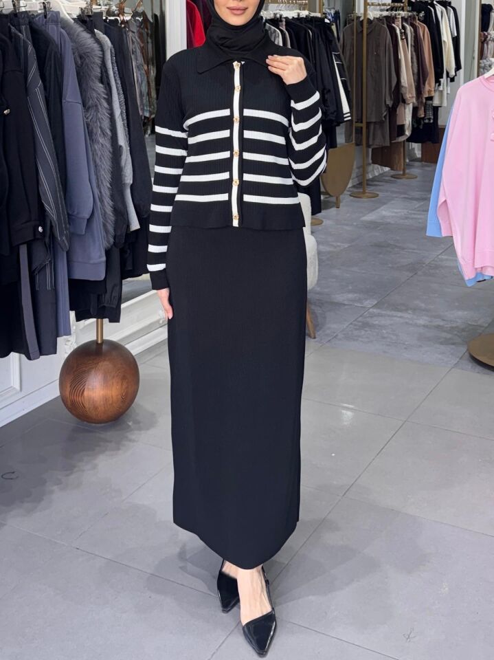 BELLE NOİR MİDİ HIRKA SİYAH/BEYAZ