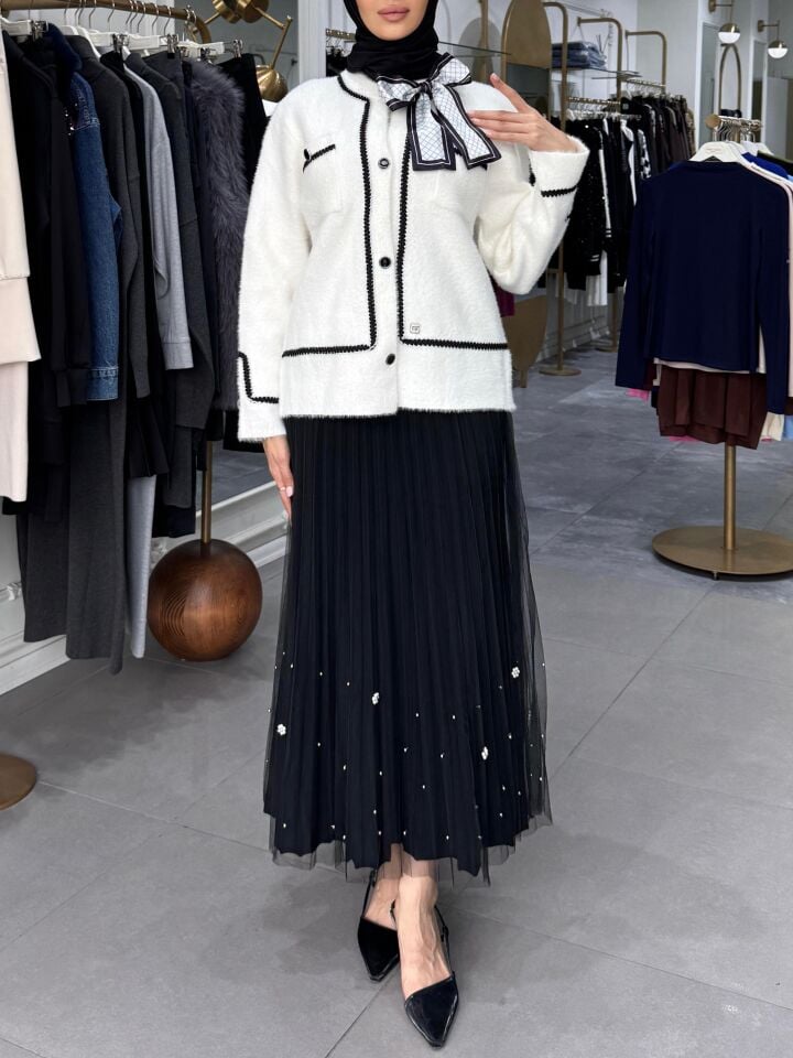 Fular Detay Angora Ekru