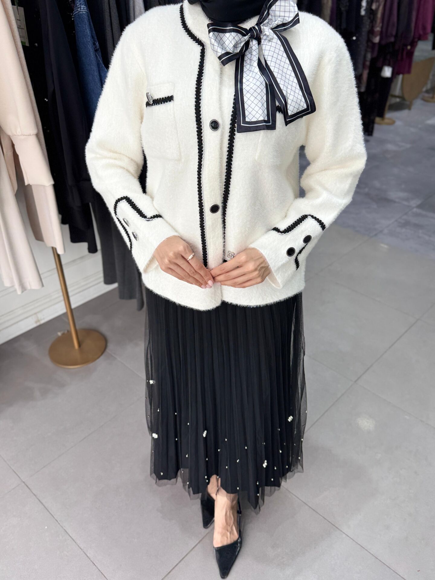 Fular Detay Angora Ekru