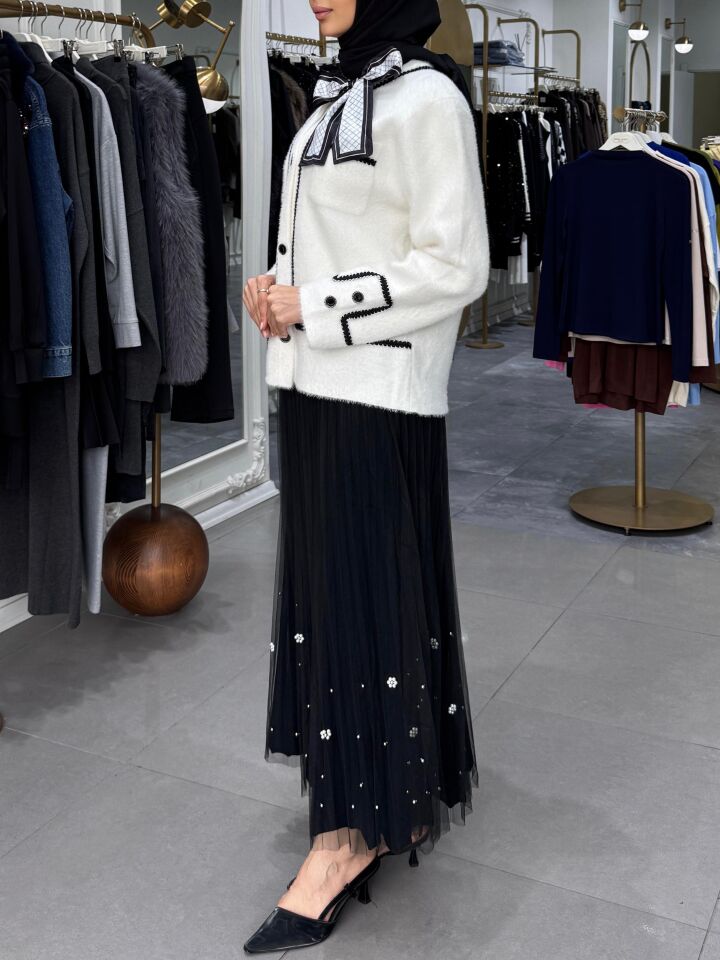 Fular Detay Angora Ekru