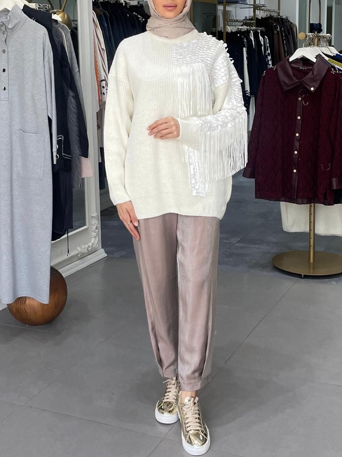 CELESTIA PAYETLİ TRİKO KAZAK EKRU