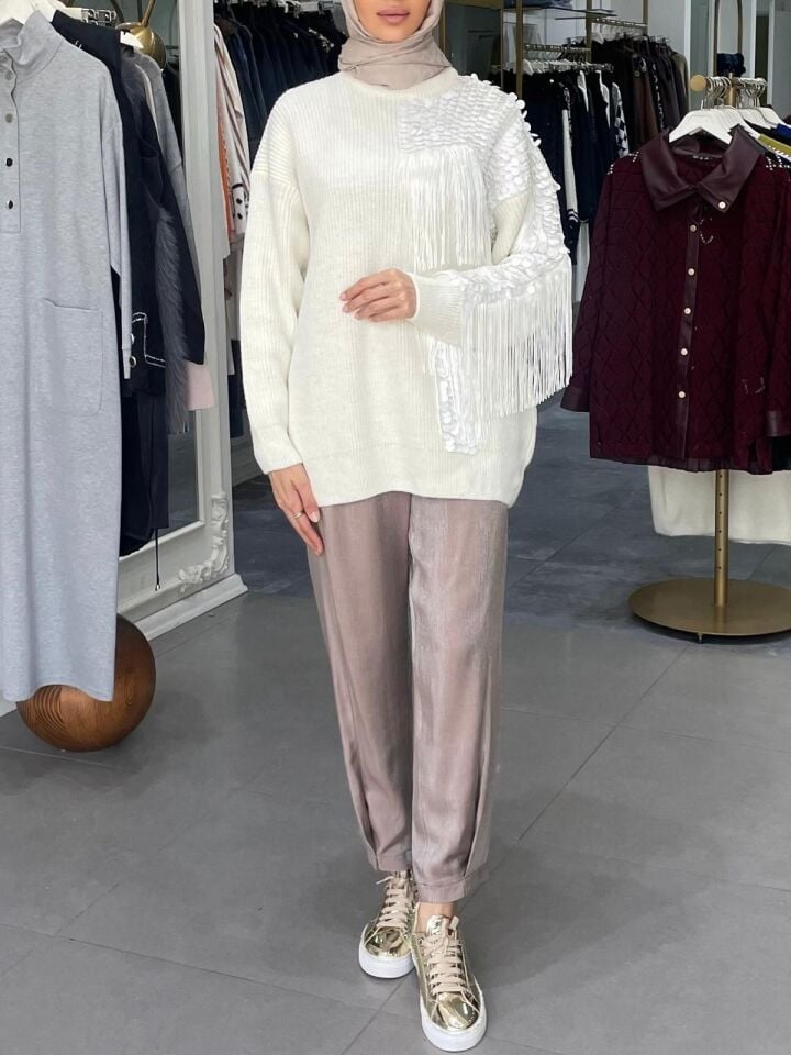 CELESTIA PAYETLİ TRİKO KAZAK EKRU