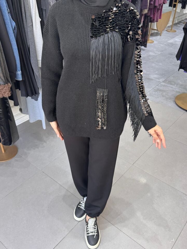 CELESTIA PAYETLİ TRİKO KAZAK SİYAH