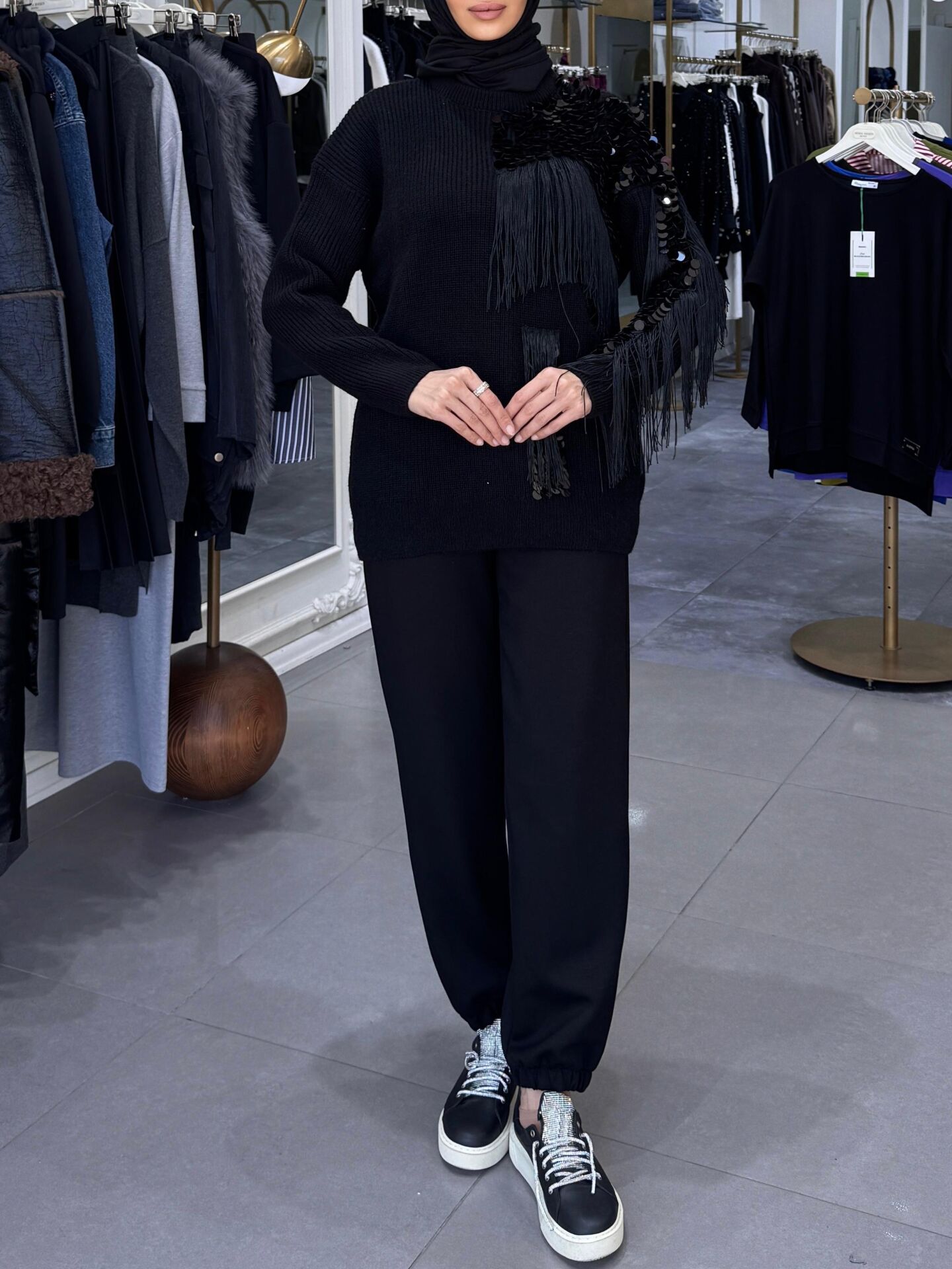 CELESTIA PAYETLİ TRİKO KAZAK SİYAH