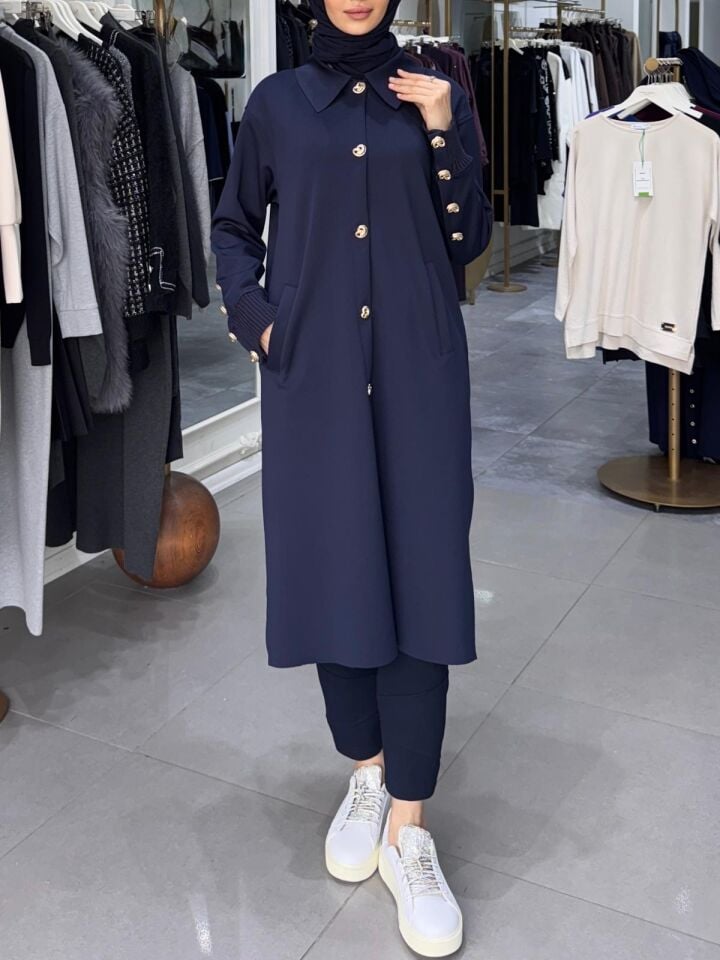 DÜĞME DETAY SCUBA KAP LACİVERT