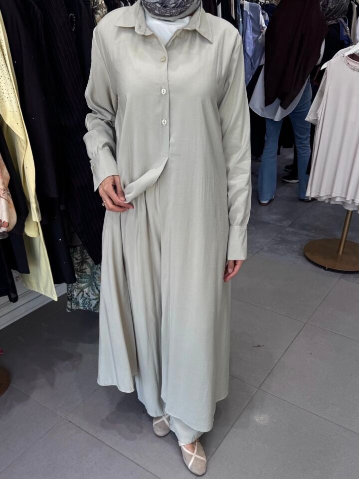 DÜĞMELİ TUNİKLİ TAKIM BEJ