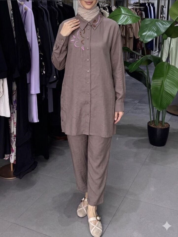 ELEGANT FLOW GÖMLEK KAHVE