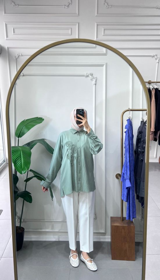 NAVİS NAKIŞLI GÖMLEK YEŞİL