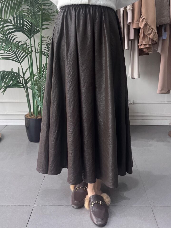 DERİ DETAY KLOŞ ETEK KAHVERENGİ