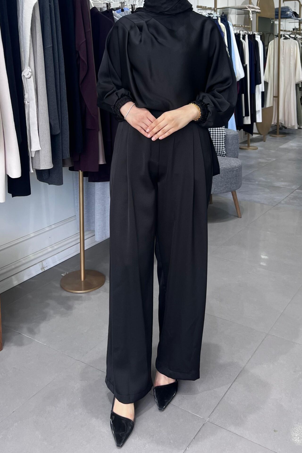 VALORİA SATEN TAKIM  SİYAH