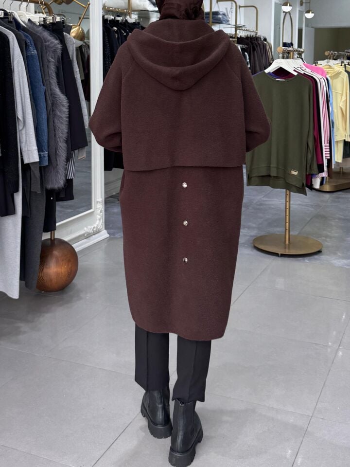 KAPÜŞONLU UZUN KAP KAHVERENGİ