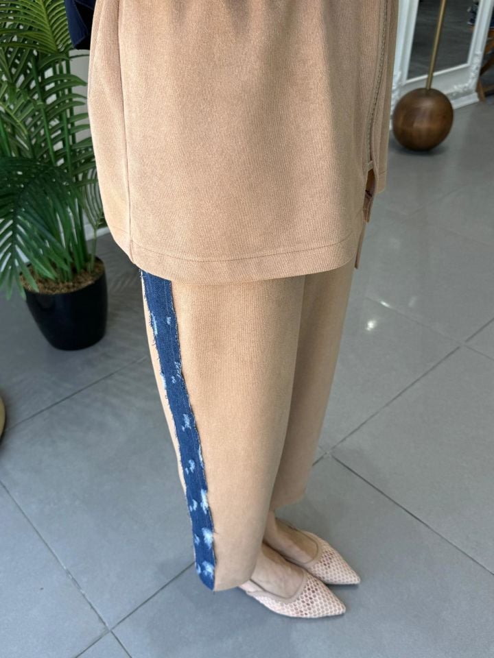 KOT DETAYLI BAĞLAMALI TAKIM CAMEL