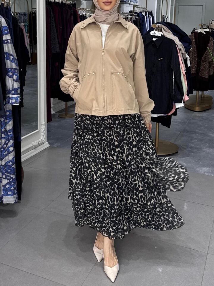 ZİNGARA DESİGNE ETEK SİYAH DESENLİ