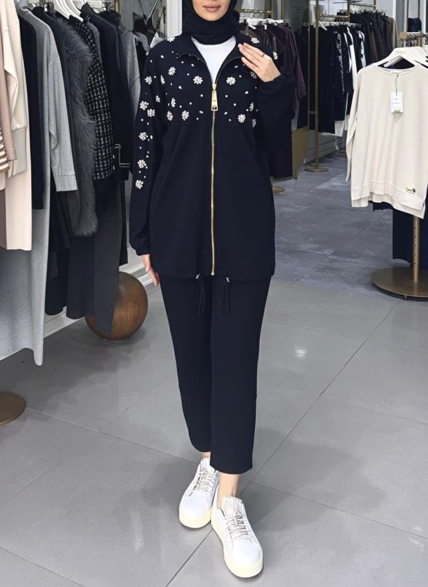 İŞLEMELİ MODAL TAKIM SİYAH