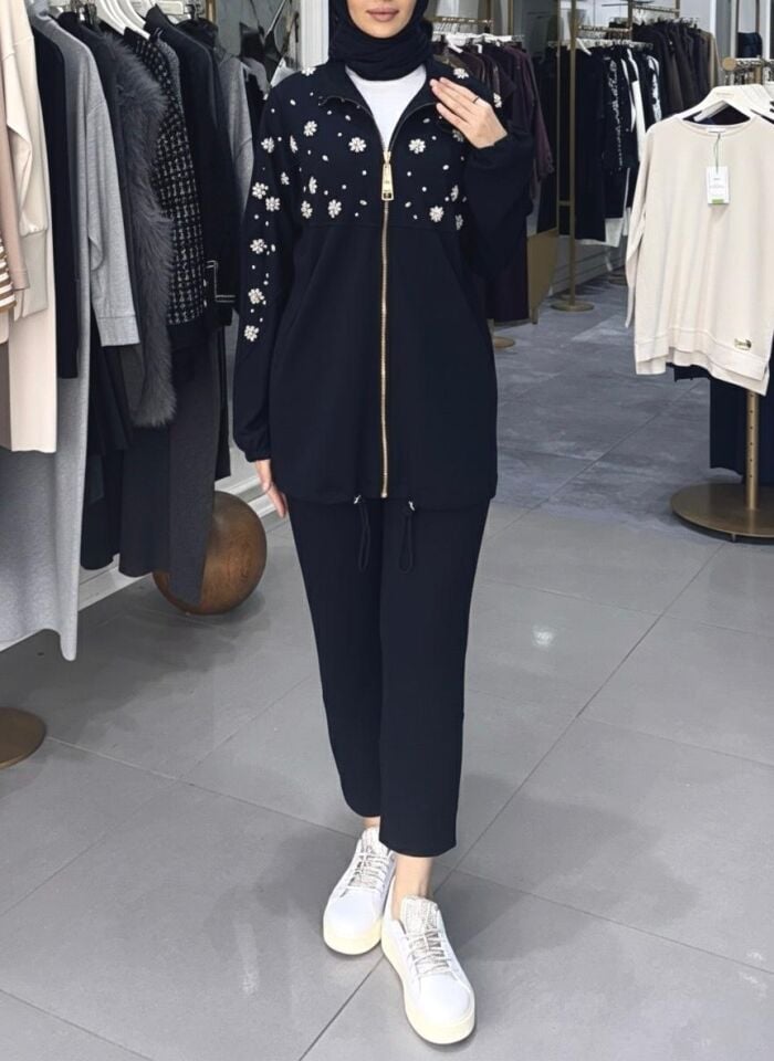 İŞLEMELİ MODAL TAKIM SİYAH