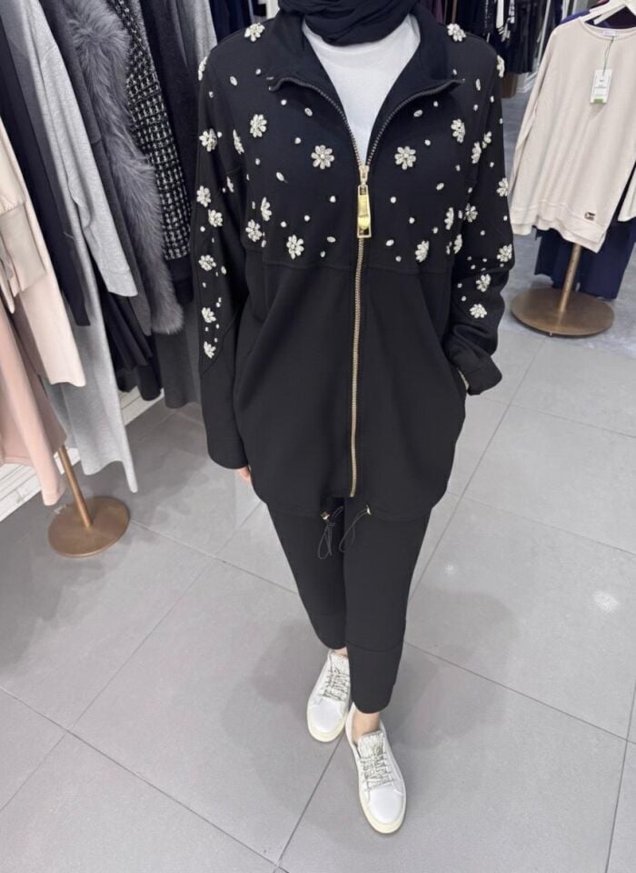 İŞLEMELİ MODAL TAKIM SİYAH